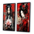 thumbnail image 3 of Designart "Oriental Woman with Vintage Charm and Lotus Flower I" Japon Woman Framed Wall Art Set Of 2 - Glam Red Framed Wall Art Set Of 2, 3 of 6
