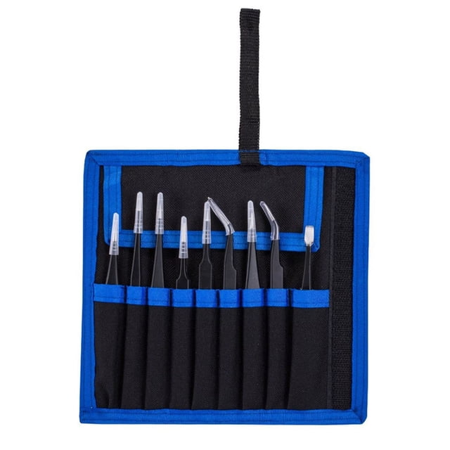 Juego de pinzas de precisión de 9 piezas, pinzas de acero inoxidable antiestáticas mejoradas, para electrónica, soldadura, trabajo de laboratorio