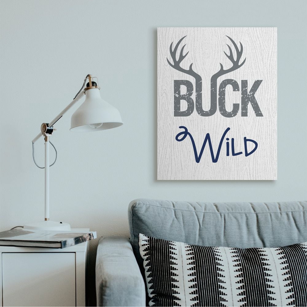 Stupell Industries Buck Wild Phrase Antler Typography Kids' Rustic Sign Canvas Wall Art Design by Ashley Calhoun