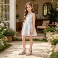 thumbnail image 4 of Girls Sandals Flower Girl Low Heel Open Toe Dress Shoes Wedding Party Pumps, Evening Shoes(Silver,9.5-10 Years), 4 of 8