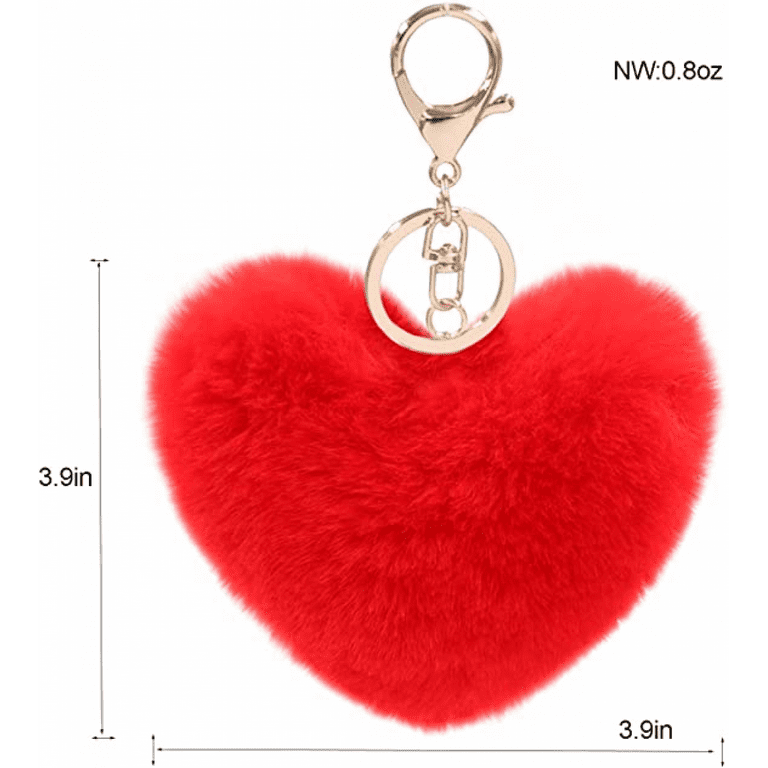 Women's Heart Puffball Keychain Faux Fur Pom Pom Keyholder Bag