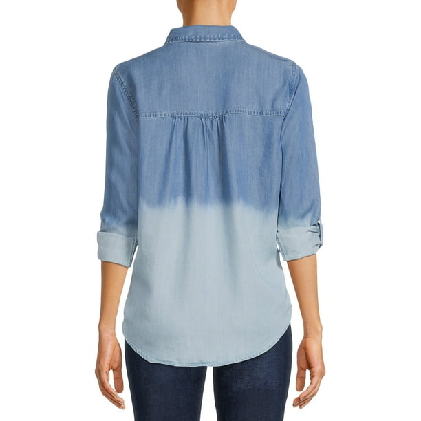 Time and Tru Women's Soft Button Front Shirt with Long Sleeves