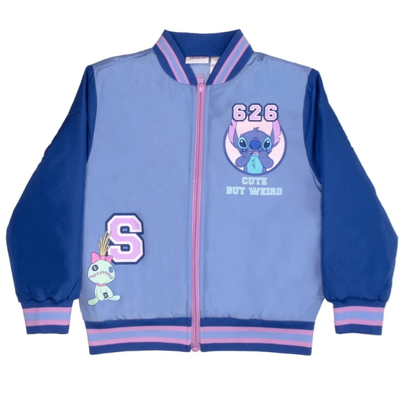 Disney Lilo and Stich Character Girls Zip Up Bomber Jacket for Kids (Size 4-16)