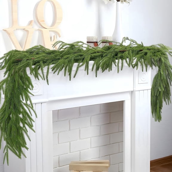 2 Pcs 6 Ft Christmas Garland,Artificial Norfolk Pine Garlands,Real Touch Winter Pine Garland,Green Artificial Greenery Garland for Table,Mantle,Wall,Indoor,Outdoor Christmas Decorations（Green）