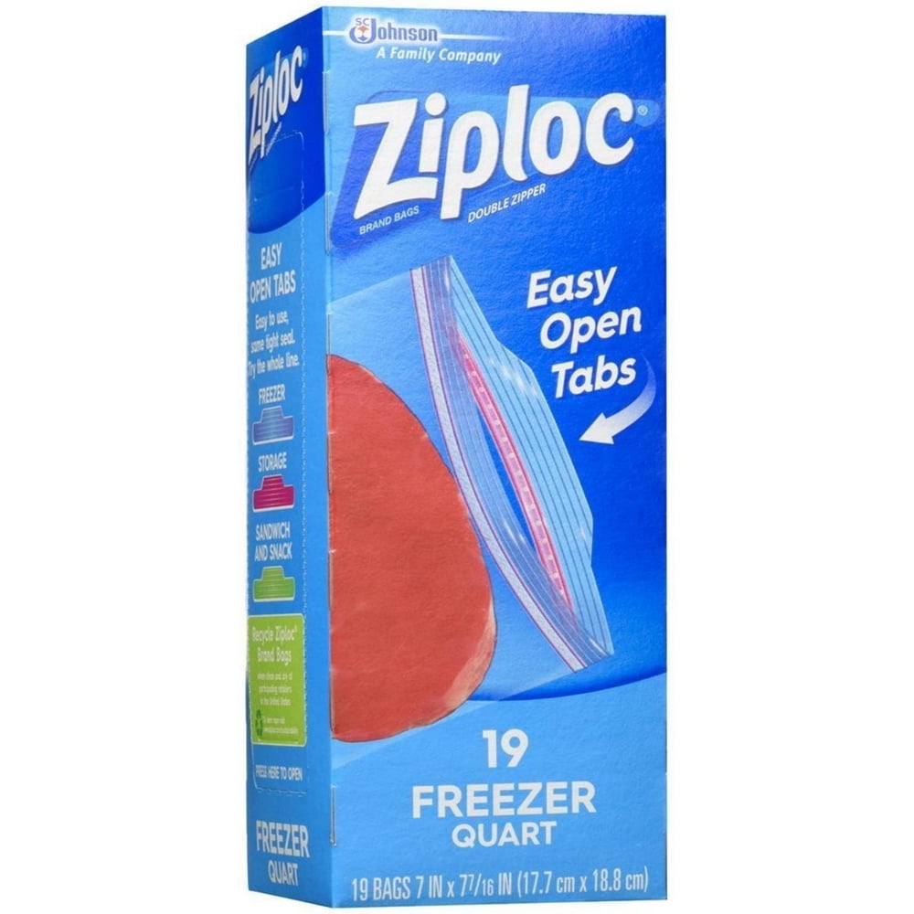 Ziploc Freezer Storage Bags Quart Size 19 ea (Pack of 6)