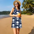 thumbnail image 3 of Easygdp white arrow Skull para Vestido Transpirable de Mujer, Vestido Suelto de Manga Corta con Pliegues y Bolsillos para el Verano, 3 of 7
