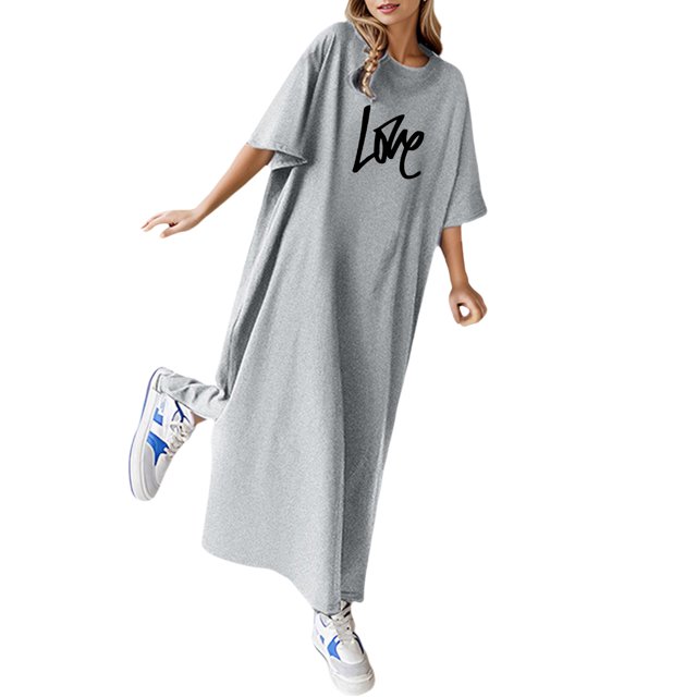 Vestido holgado informal de verano con estampado floral para mujer - Vestido largo tipo camiseta de manga corta, ligero, para todas las ocasiones