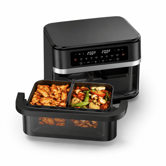 12qt 12-in-1 Black Dual Air Fryer with Flex Basket and 50 Paper Liners