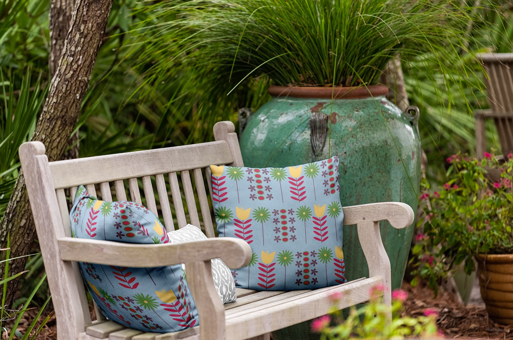 18" x 18" Simply Daisy Daisy May's Garden Indoor/Outdoor Pillow, Lighter than Air Blue Qty 1