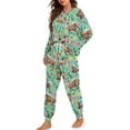 thumbnail image 2 of Yuyamidu Horse Women's Pajama Sets Long Sleeve Nightwear Flower Daily Wear Shirts Pants with Pockets Jogger Home Wear 2 Piece Soft Crewneck Sleep Wear Size S, Green, 2 of 7