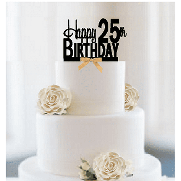 Item 025ctgr Happy 25th Birthday Elegant Cake Decoration Topper With Gold Bow Walmart Com Walmart Com