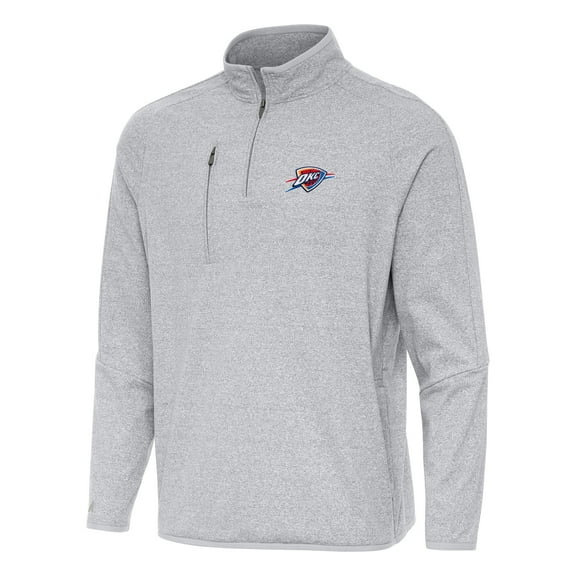 Men's Antigua Heather Gray Oklahoma City Thunder Certain Quarter-Zip Tri-Blend Sweatshirt