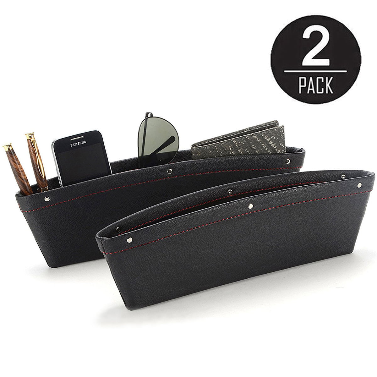 2 Pack Car Seat Side Gap Filler Console Organizer PU Leather Car Pocket Part Toy