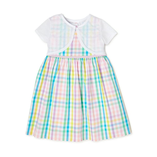 Wonder Nation Toddler Girls Plaid Dress with Shrug, 2-Piece Set, Sizes ...