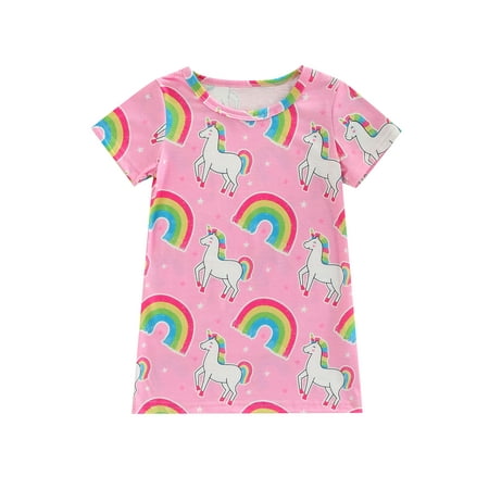 

Kids Baby Girls Summer Dress Round Neck Short Sleeve Rainbow Printed Casual Loose Dress Tops