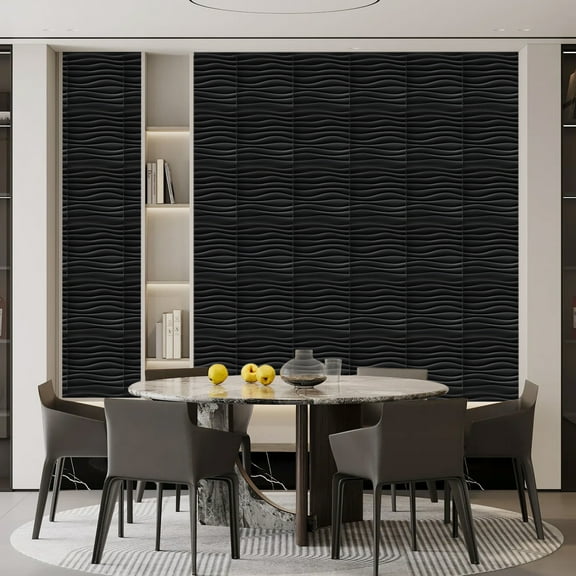 FLOLEOPA Textures 3D Wall Panels Black Design for Interior Wall Decor Pack of 30 Tiles 29 Sq Ft (PVC)