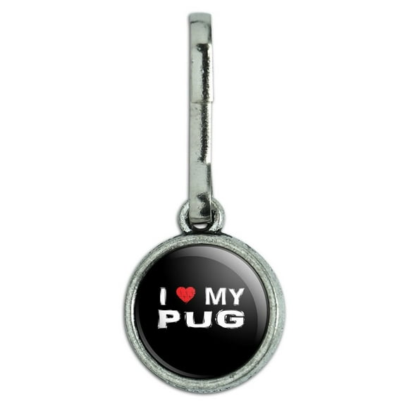 I Love My Pug Stylish Antiqued Charm Clothes Purse Backpack Zipper Pull