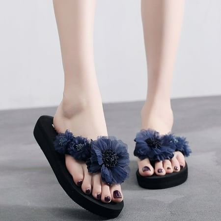 

〖Yilirongyumm〗 Navy 40 Slippers For Women Slipper Shoes Toe Flop Color Wedges Open Slip-On Fashion Flip- Flower Women Slipper