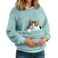thumbnail image 4 of Kangaroo Pocket Cat Dog Pouch Hooded Sweatshirts Women Solid Long Sleeve Warm Fleece Pet Carrier Pullover Animal Holder Hoodie, 4 of 6