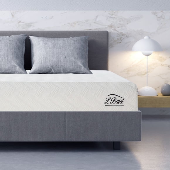 L'Baiet 10" Bed in a Box Gel Medium Firm Memory Foam Queen Size Mattress White