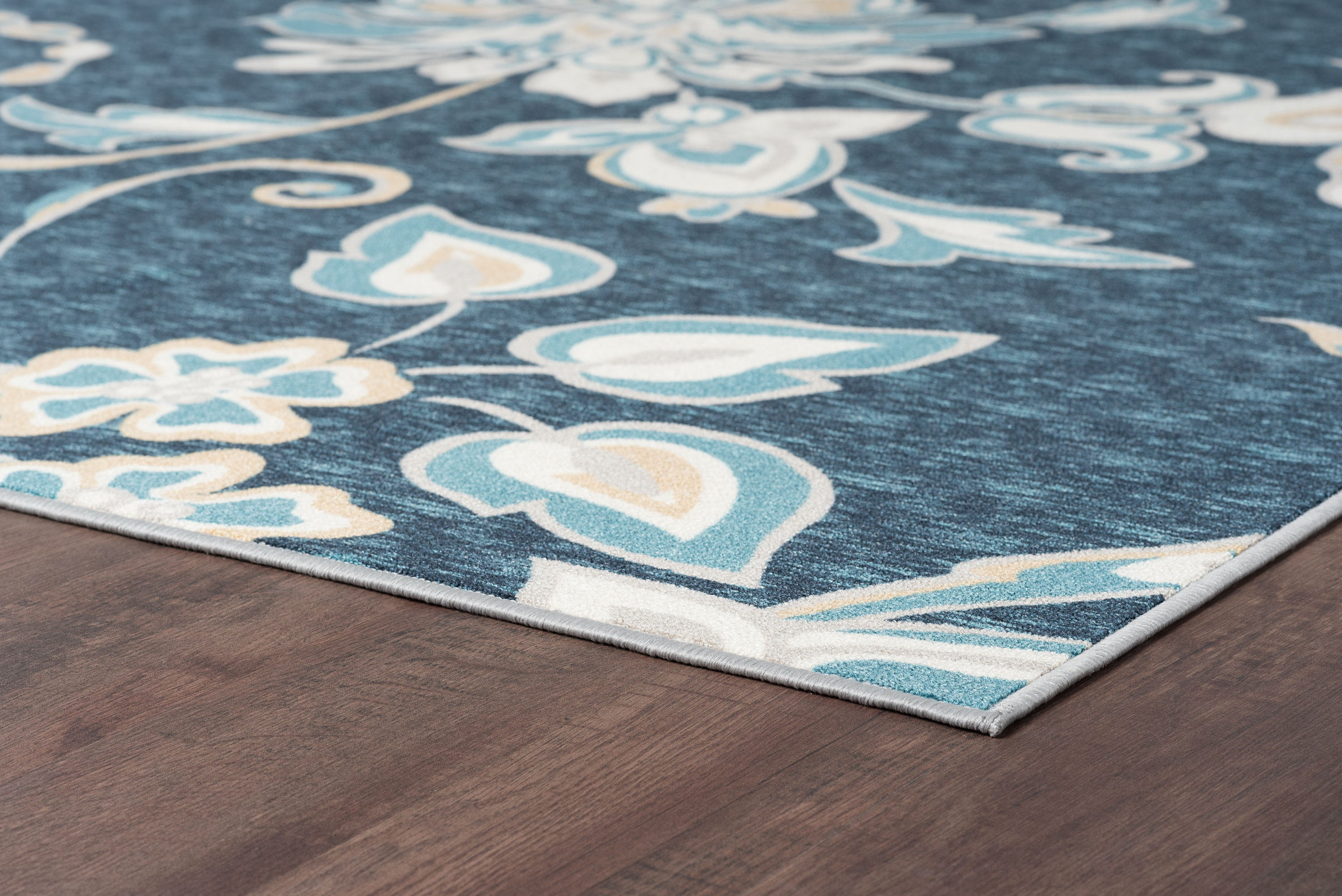 Transitional 7x10 Area Rug (6'7'' x 9'6'') Floral Navy, Aqua Living Room Easy to Clean