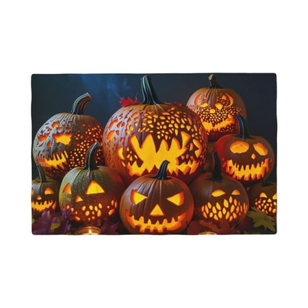 

Placemats Set of 4 / 6 Halloween Carved Pumpkin Art (2) Placemats for Dining Table Indoor/Outdoors Heat Resistant Washable Placemats 18 x 12