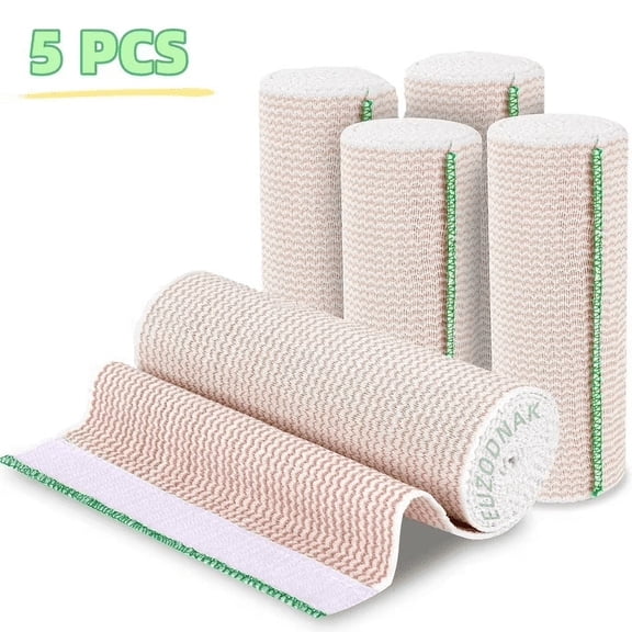 Ludolm 5 Pack Premium Elastic Bandage Wrap 6 Inch for Legs, Latex-Free Compression Wrap Bandage for Legs, Ankle, Knee, Body, Tummy
