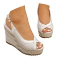 thumbnail image 3 of Fiaer Women's Platform Wedges Sandals Open Toe Buckle Slingback Cross Band Slip-On High Heels Vacation Beach Boho Sandals Beige 6, 3 of 9