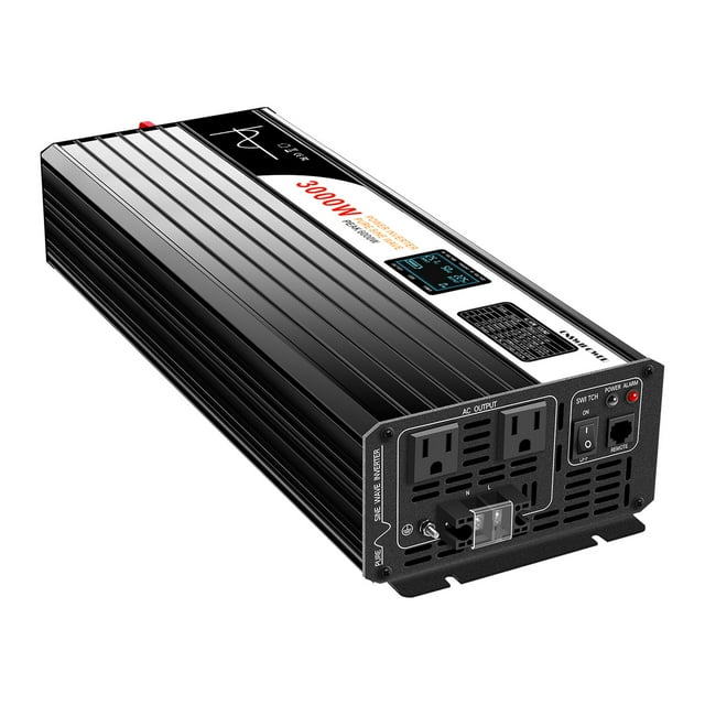 CNSWIPOWER 3000W (Potencia máxima 6000W) inversor de Onda sinusoidal Pura y convertidor Solar CC a CA 120V 60Hz con Arranque Suave para Coche y Camping (DC24V (Rango 20V-30V) 3000W)