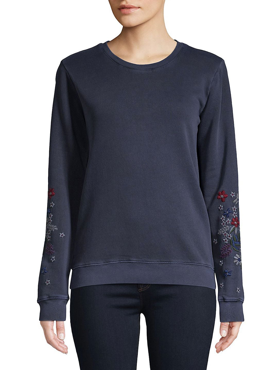 Lucky Brand - Lucky Brand Womens Embroidered Flower Sweatshirt navy S