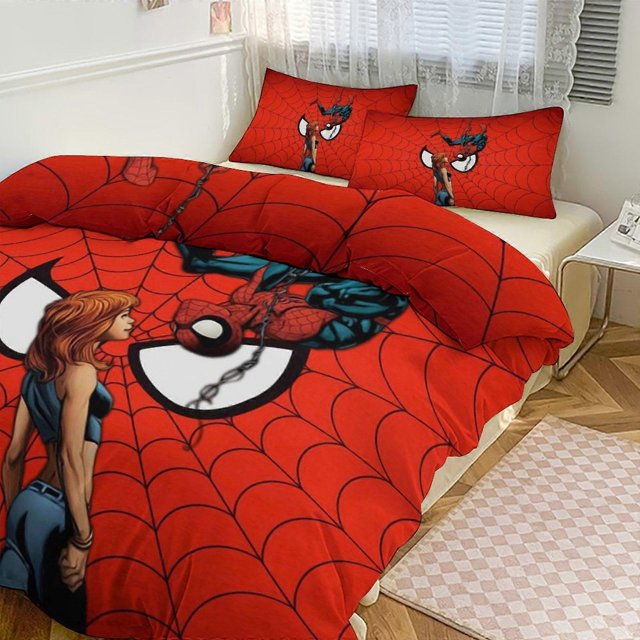 a2554 Spiderman Crawl Ensemble de Lit 3 Pcs - Comprend une Couette Réversible et un Ensemble de Draps Literie - Microfibre Résistante à la Décoloration Simple jfr2554(200x200cm 78x78 Po)