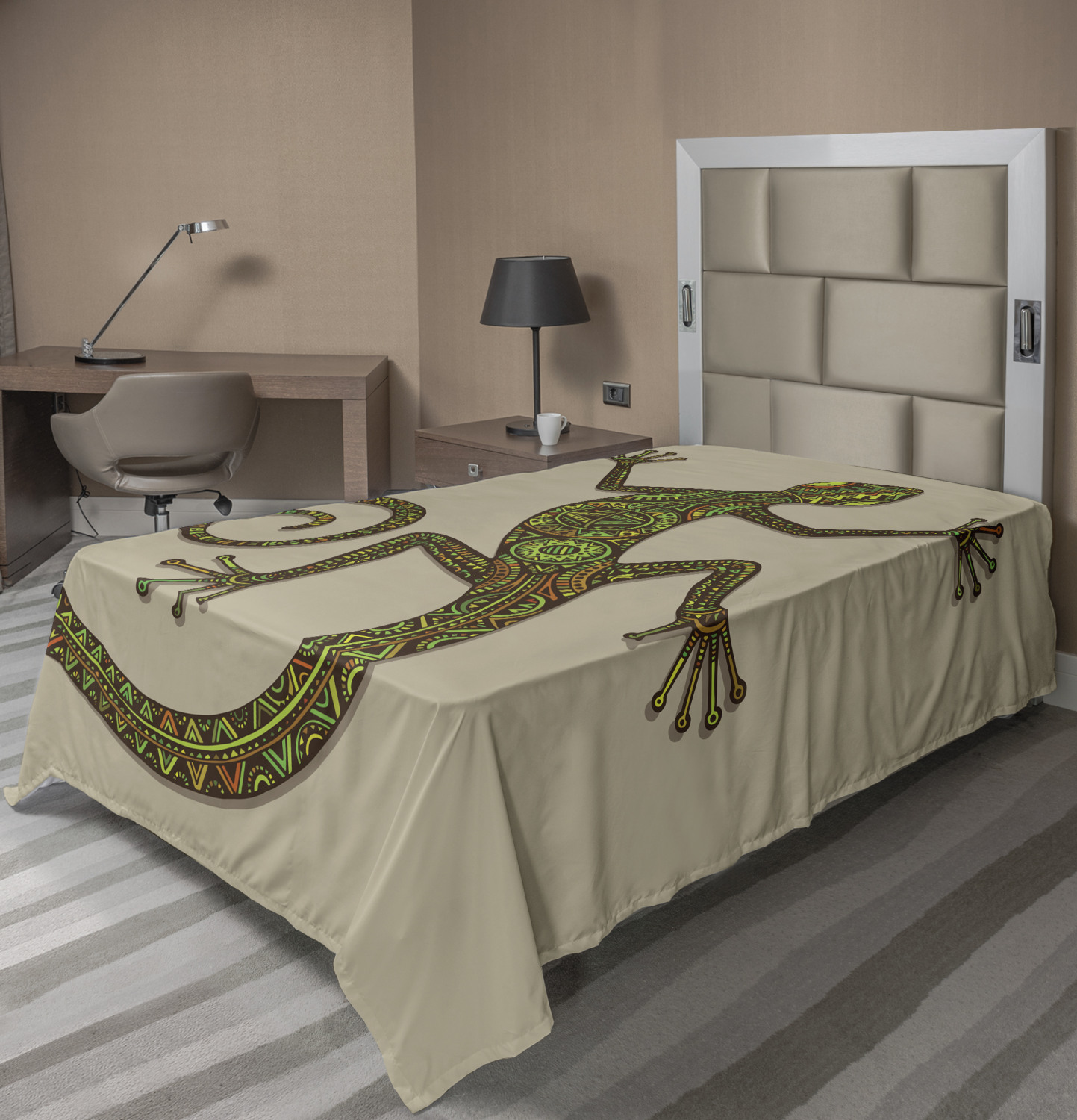 Multicolor Twin Size Colorful Chameleon with Lines Tropical Wild Life Creature Camouflage Beast Soft Comfortable Top Sheet Decorative Bedding 1 Piece Ambesonne Reptile Flat Sheet