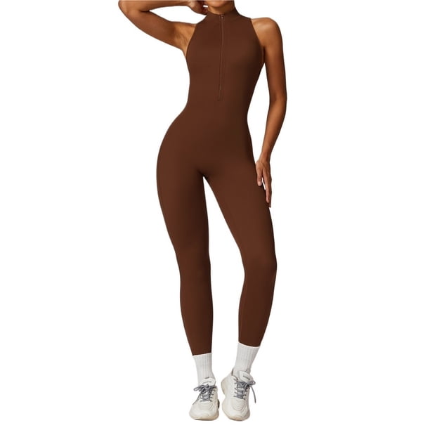 Mono de entrenamiento sin mangas for mujer con cremallera mameluco pantalones cortos V espalda Scrunch sexy mono de entrenamiento de una pieza