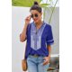 thumbnail image 2 of ABPHQTO Blusa azul con bordado en la parte delantera y mangas hasta el codo para mujer, 2 of 5