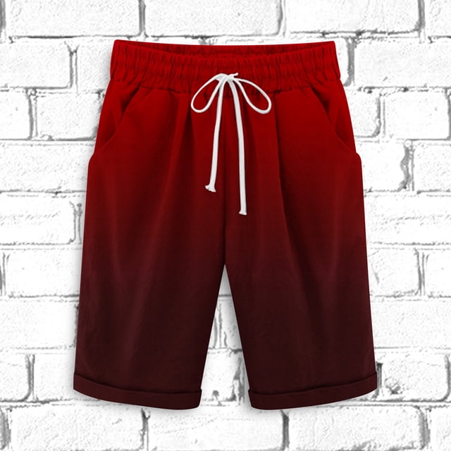 Puntoco Pantalones Cortos De Algodón Y Lino Para Hombre, Pantalones Casuales De Cuerda, Pantalones Tres Cuartos, Pantalones Cortos, Pantalones Cortos, Rojo S,Pantalones Cortos Hombre