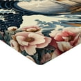 thumbnail image 2 of Ambesonne Nautical Fitted Sheet, Floral Japanese Wave Moon, King Size, Blue Pink Eggshell, 2 of 3
