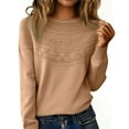 thumbnail image 2 of Round Neck Pullover Sweaters for Women,Long Sleeve Loose Knit Tops,Lightweight Casual Wear with Lace Up Design Tops 2026 Camel L, 2 of 6