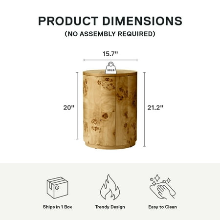 Better Homes & Gardens Burlwood Round End Table, Light Burl Wood Veneer
