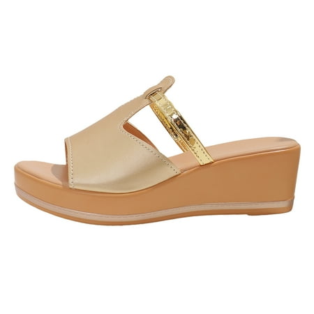 

LUOGENLI Female Women Sandals Wedge Ladies Summer Casual Pure Colour Bright Leather Hollow out Splicing Slope Heel Thick Bottom out Large Size Sandals Slippers Black Sandals Women Wide Fit