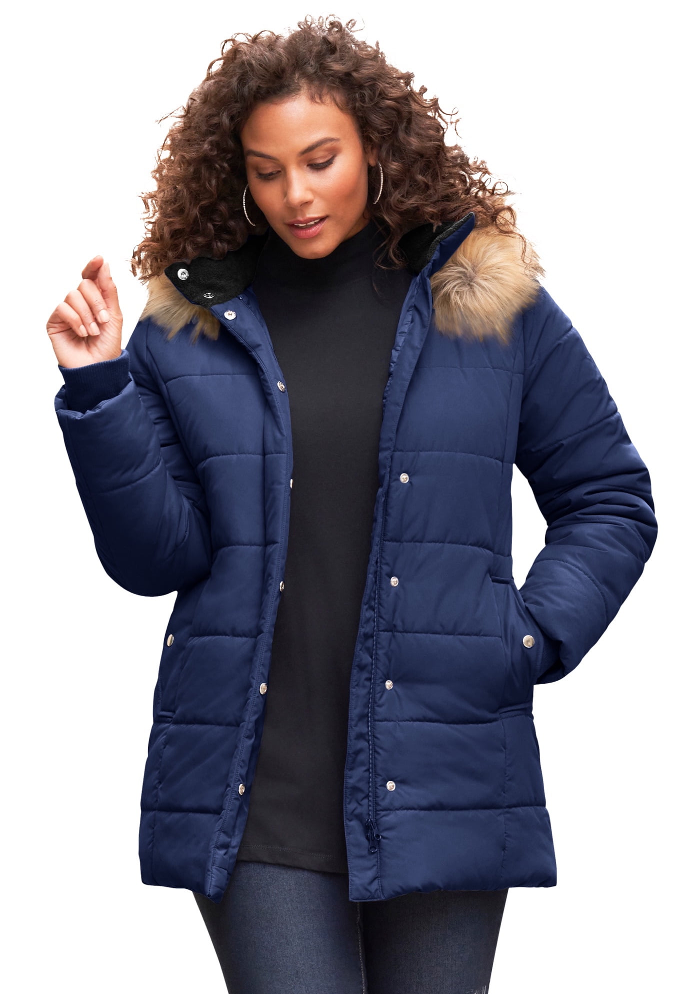 Forberedende navn Styre ilt Roaman's Women's Plus Size Classic-Length Puffer Jacket With Hood Winter  Coat - Walmart.com