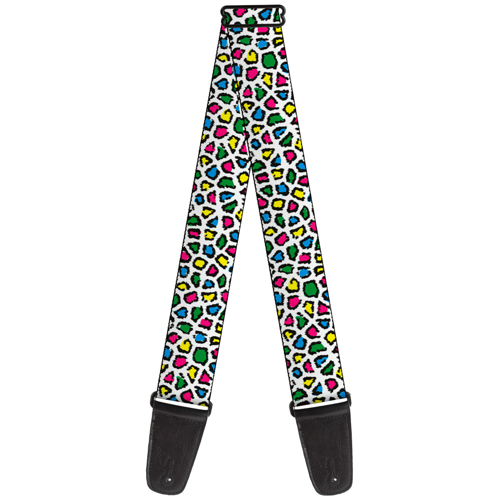 Buckle-Down Guitar Strap, Leopard White Multi Color, 2 Inches Wide