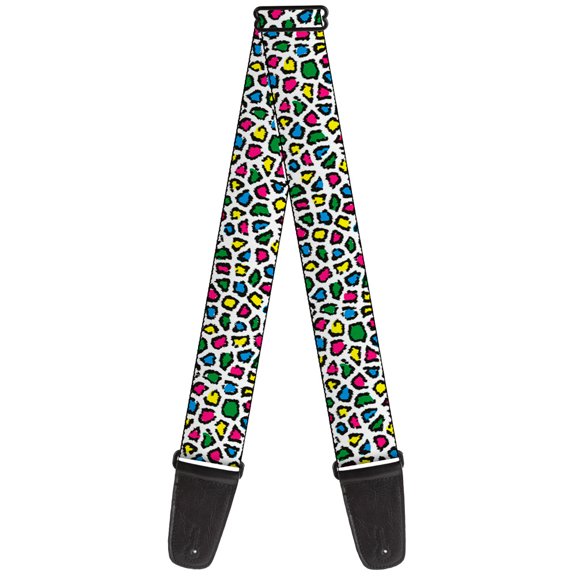 Buckle-Down Guitar Strap, Leopard White Multi Color, 2 Inches Wide