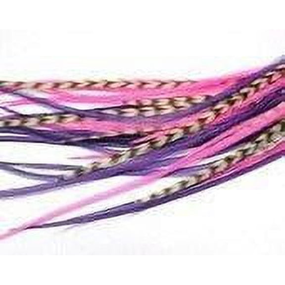 Feather Hair Extension Pink & Purple Remix 6-12 Feathers for Hair Extension Includes 2 Silicone Micro Beads