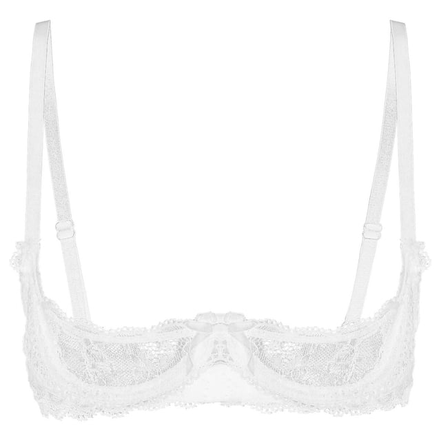 Womens 1/4 Cups Underwire Bra Halter Neck O Ring Sheer Lace Push Up Brassiere Lingerie Breast Open Bras Underwear