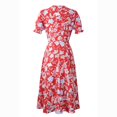 thumbnail image 2 of SWSMCLT Women's Ruched Spring Sundress Summer Floral Dress Short Sleeve Dresses V Neck Midi Holiday Boho Dinner Beach Red XX-Large, 2 of 4