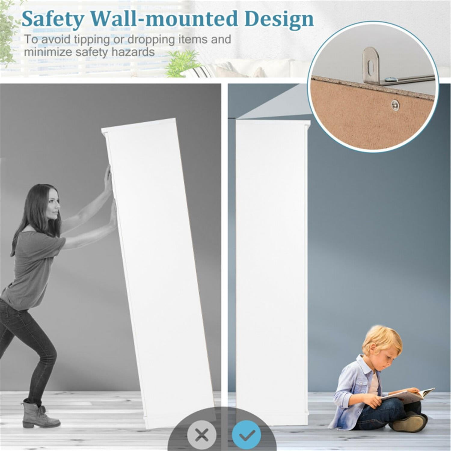 Demi Bonn 70" Freestanding Storage Cabinet with 2 Doors and 5 Shelves, Bathroom Cabinet, Pantry Cabinets, White