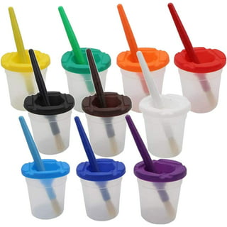 DIYASY 4 Pcs Kids No Spill Paint Cups and 4 Round Paint Brushes 4 Colors Spill  Proof Paint Cups for Childrenâ€™ Art Class and