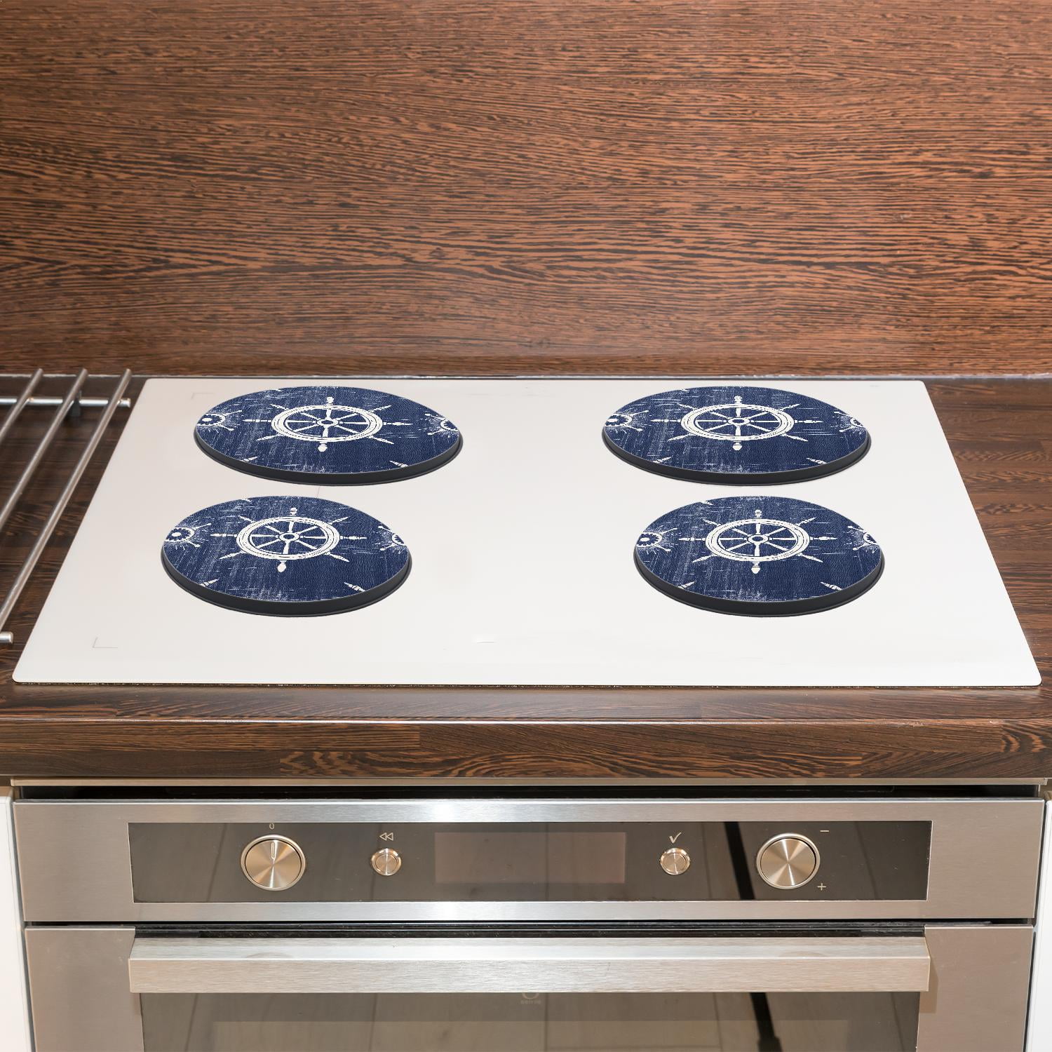 Stove Burner Covers 4 Pcs for Home Decor Cooktop Decorative ,Nautical Anchors Navy multicolor, Round Electric Stove Burner Covers 8Inch And 10Inch
