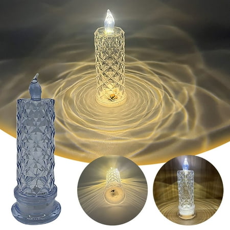 

Livrdious Flameless Candle Rose Pattern Refraction Projection LED Electronic Candle Atmospheric Night Light Table Decoration Imitation Crystal Lamp Marriage Proposal Deal Of The Week