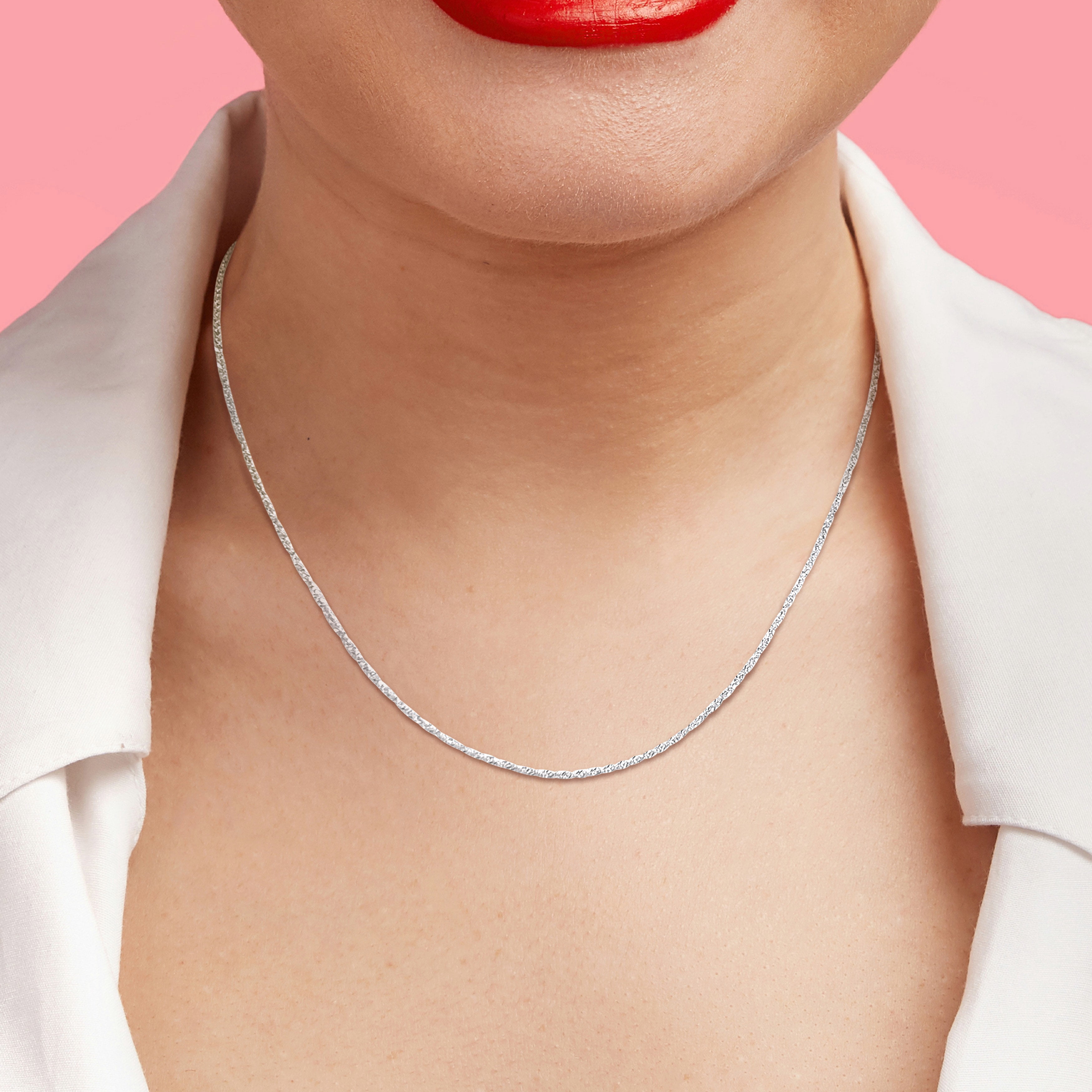 Everly Women's 1.2mm 14k White Gold Sparkling Singapore Chain Necklace